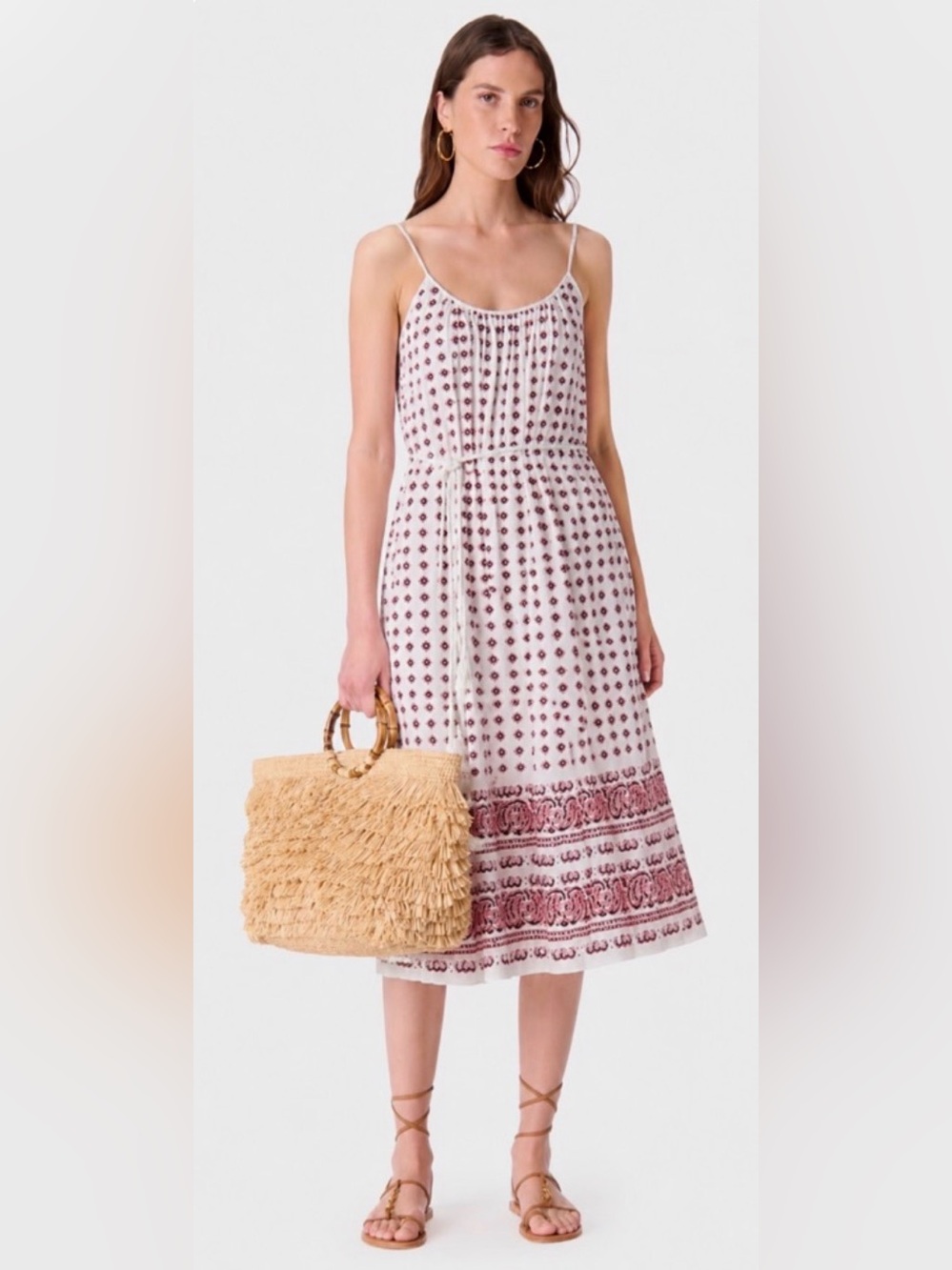 Vanessa Bruno 100% Cotton A-line Midi Dress Geometric Paisley Print Sz M Peasant